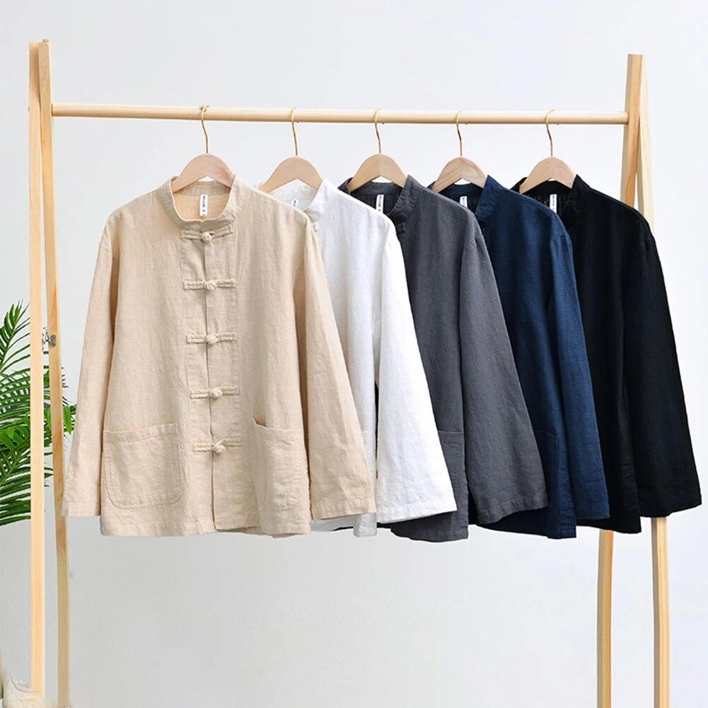 Повседневные мужские рубашки в китайском стиле, традиционная рубашка кунг-фу Тай Чи, пальто, костюм Тан, униформа, куртка, мужская одежда