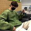 Зеленая мужская одежда, свитер, японский винтажный однотонный повседневный пуловер большого размера, вязаный свитер, зимний корейский мужской костюм с длинными рукавами