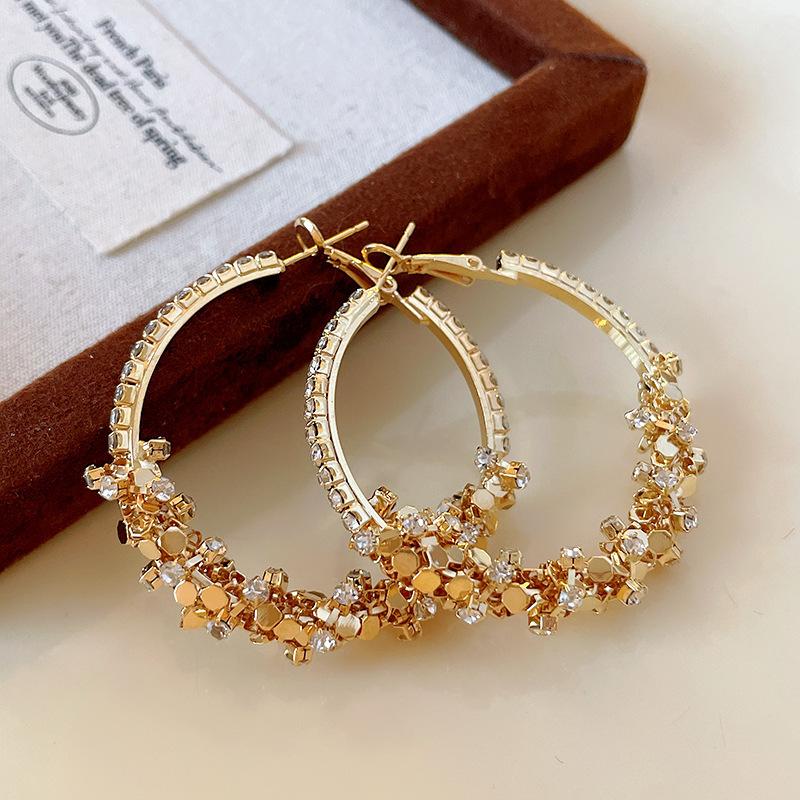 Серьги-кольца из золота с измельченным серебряным цирконом серьги Европейский и американский дизайн серег нишевые