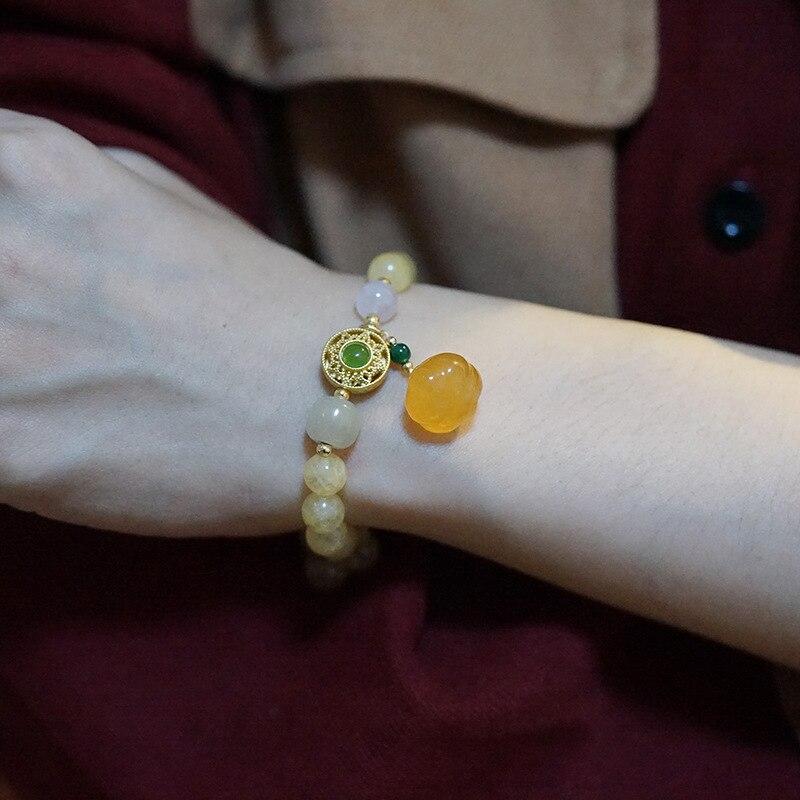 Новое поступление тыквы винтажный натуральный хетиан нефрит/цитрин/халцедон бусины браслеты нити женские ювелирные украшения аксессуары YBR397