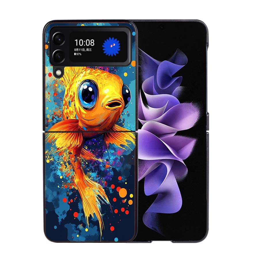 Pop Art Drawing Ideas Fish Phone Case For Samsung Z Flip 7 6 5G Galaxy Z Flip4 Z Flip5 Z Flip3 Coque Black Hard PC Shell Protect