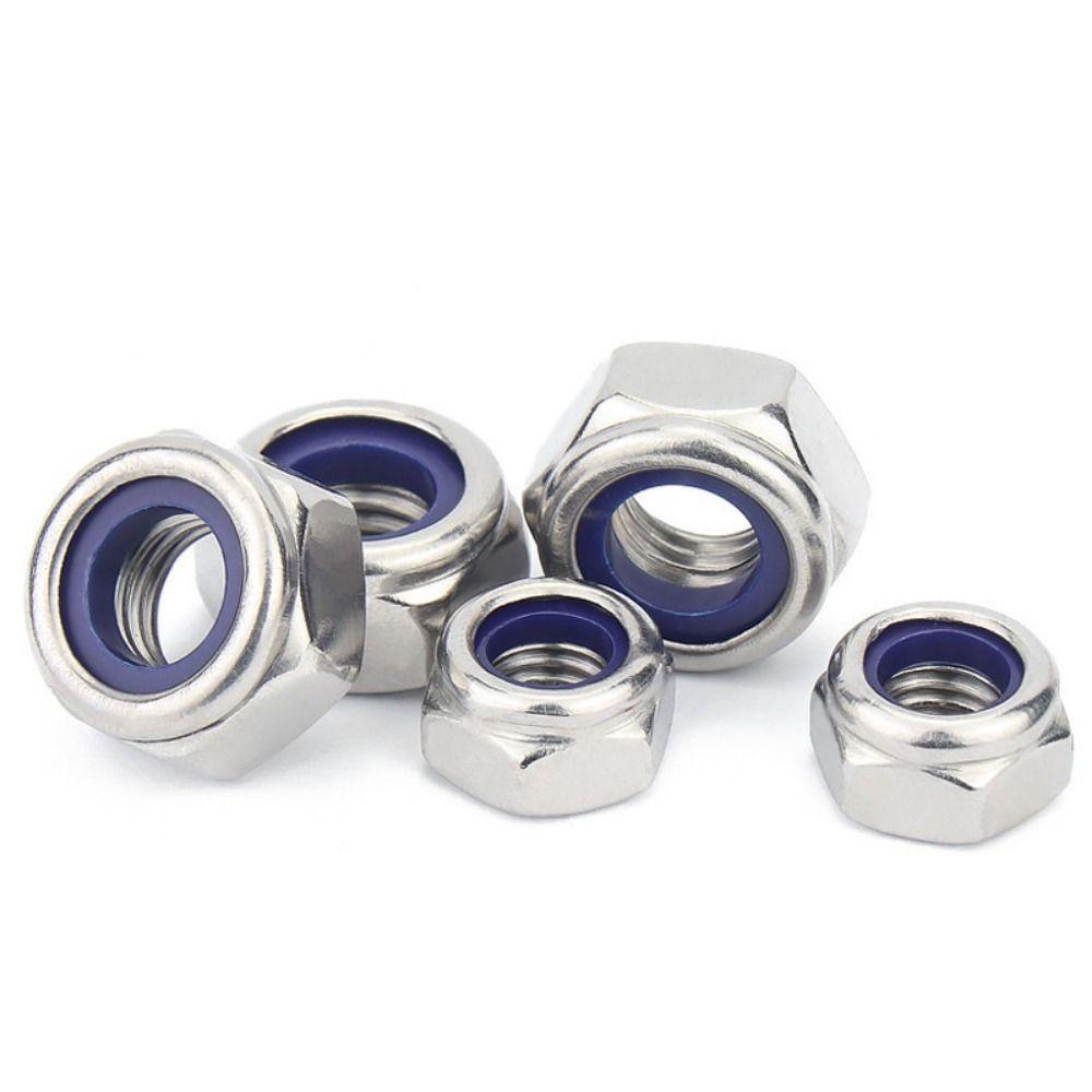 10pcs Hex Nylon Locknut 304 Stainless Steel Insert Lock Nut Durable Self-locking Nut Fastener