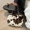Yogodlns Large Capacity Shopper Bags For Women Winter Travel Tote Bag Cow Printing Plush Shoulder Bag Ladies Designer Handbag