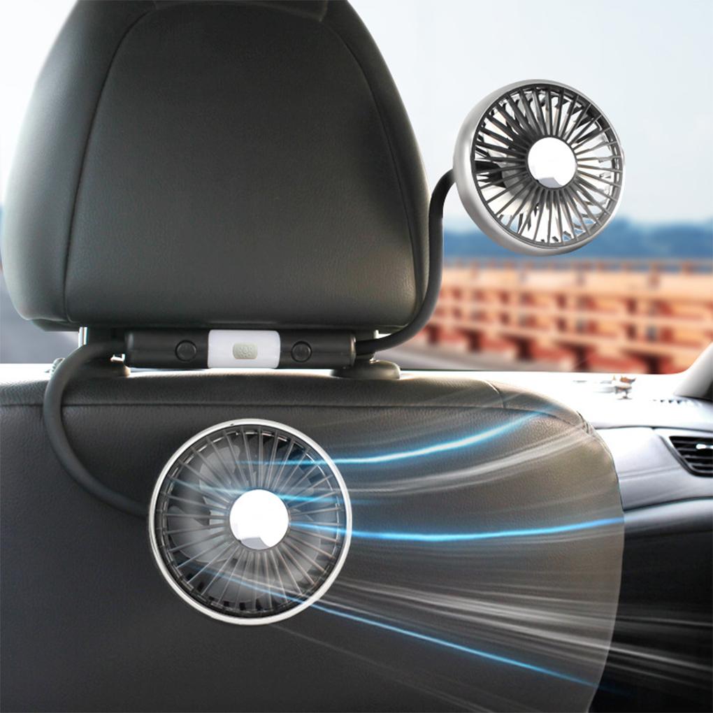 360° Rotatable Car Cooling Fan USB Powered Dual Fan Heads 3 Wind Speed Levels 12V Automotive Fan