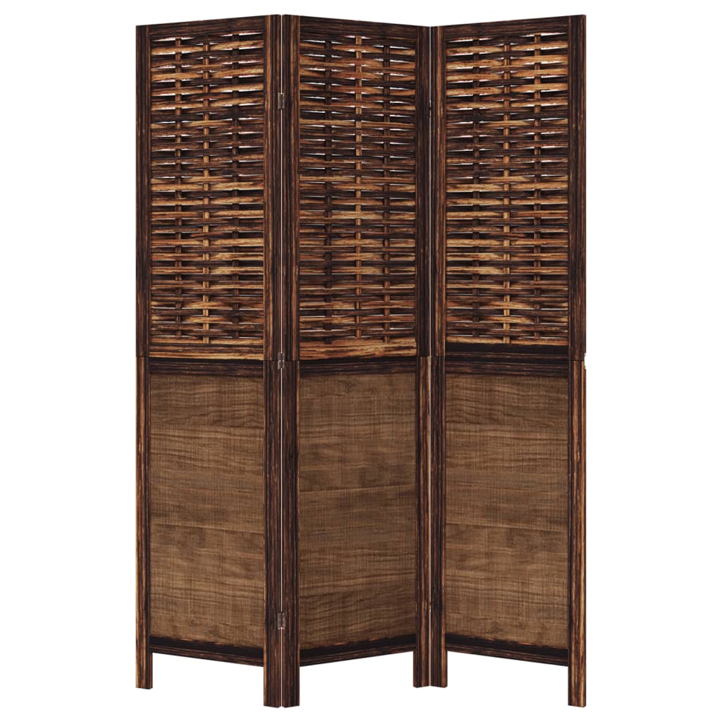 3 Piece Room Divider Dark Brown Solid Paulownia Wood