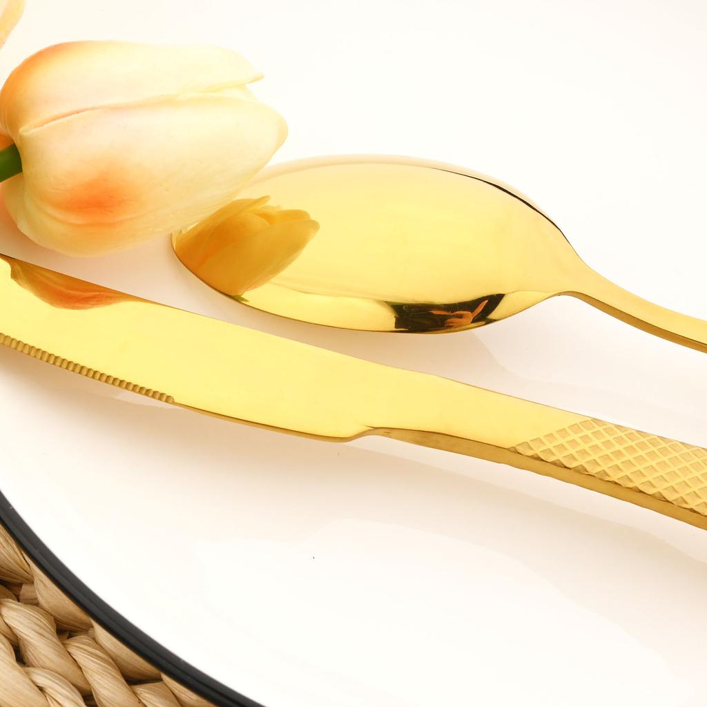 Jankng Western, 6 шт., набор столовых приборов, столовая посуда из нержавеющей стали, обеденная ложка, набор посуды, серебро с золотыми ложками, набор столового серебра