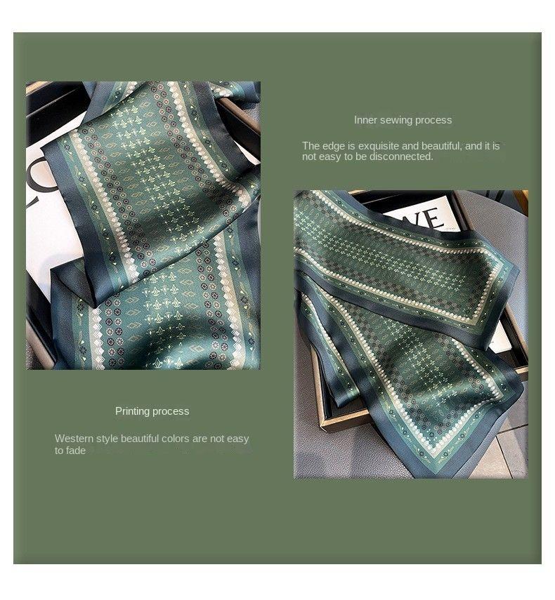 Green Retro Scarf, High-end Decoration, Small Strip Scarf, Women's Fashionable Professional Scarf, Neck Scarf, Headband Scarf