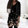 Womens Tops V-neck 3/4 Sleeve Blouses Casual Mid-length Shirts Fashion Print Tunic Tops With Pockets