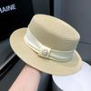 Sunscreen hat women's French flat-top pearl top hat summer British celebrity style casual versatile sun straw hat