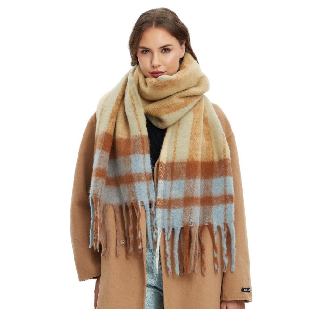 Tassel Fringe Plaid Wrap Soft Knit Long Scarf Elegant Winter Scarf For Unisex