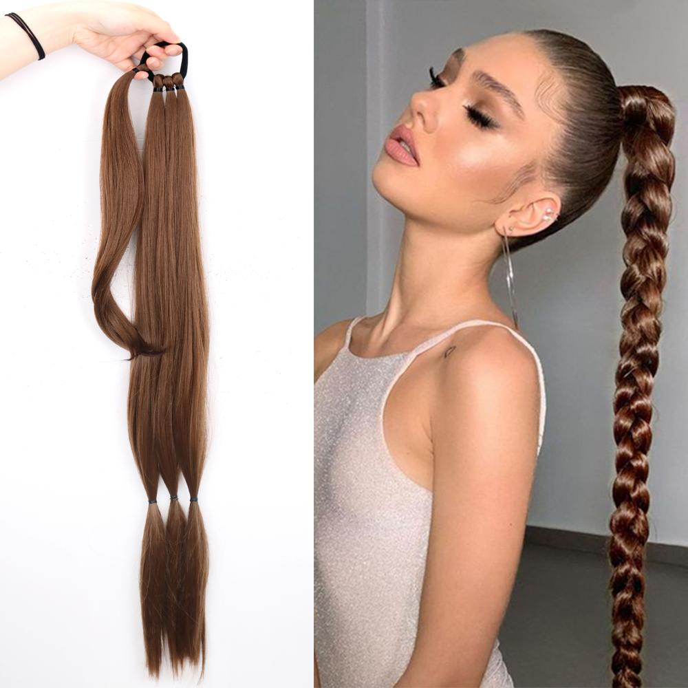 MERISIHAIR Synthetic Braided Ponytail Hair Extensions Natural Blond Hairpiece Long Wrap Around Pony Tail with Rubber Band