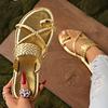 Gold Braided Cross Strap Flat Sandals for Women Roman Style Ring Toe Summer Slippers Woman Lightweight Outdoor Beach Slides 2025