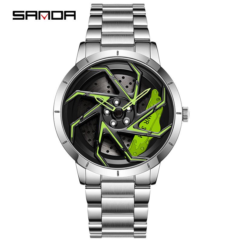 Fashion Mens Watches Luxury 360 Rotating Car Wheel Dial Quartz Watch Men Casual Steel Waterproof Sport Watch Relogio Masculino