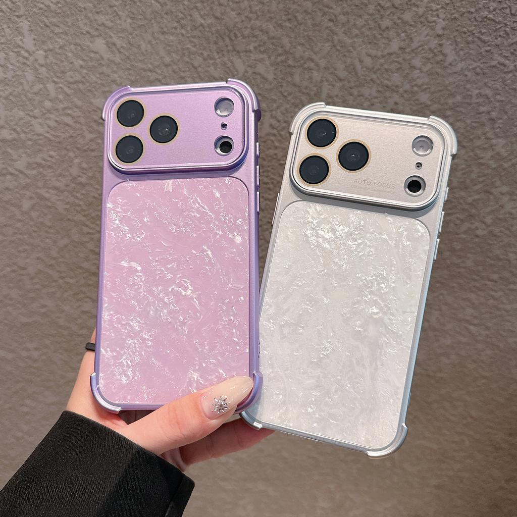 Glitter Laser Marble Shell Pattern Armor Phone Case For iPhone 17 16 15 14 Pro Max Lens Film Protection Candy Shockproof Cover