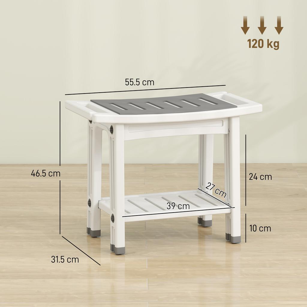 Shower Bench 2 Tier Shower Stool Bathroom With Shelf White And Grey