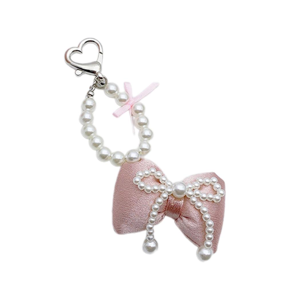 Cute Pearl Beaded Bowknot Keychain Decorations Keyring Ornament Backpack Handbag Charm Pendant Gift for Girls Women