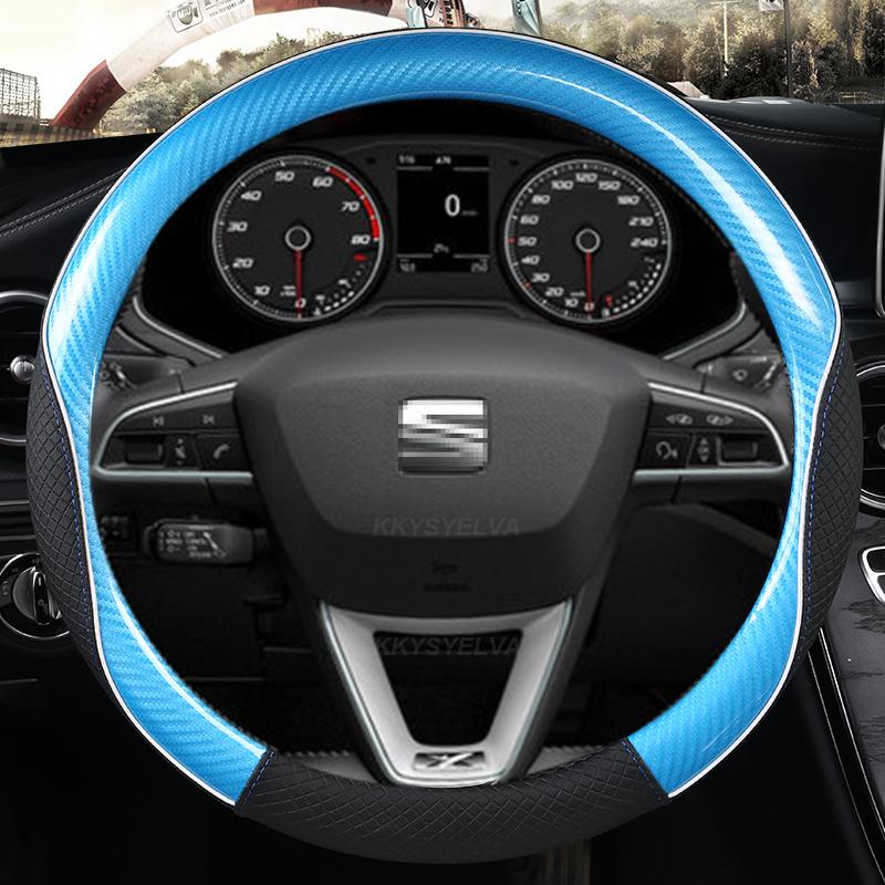Carbon Fiber+Leather Car Steering Wheel Cover Non-Slip 38cm For Seat Tarraco Arona Ateca Ibiza Toledo Mii Leon Arosa Exeo ST FR