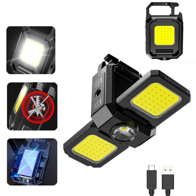 COB LED Flashlight Keychain USB Rechargeable Mini Keychain Work Light Portable Lantern IPX4 Waterproof For Outdoor Camping Lamp