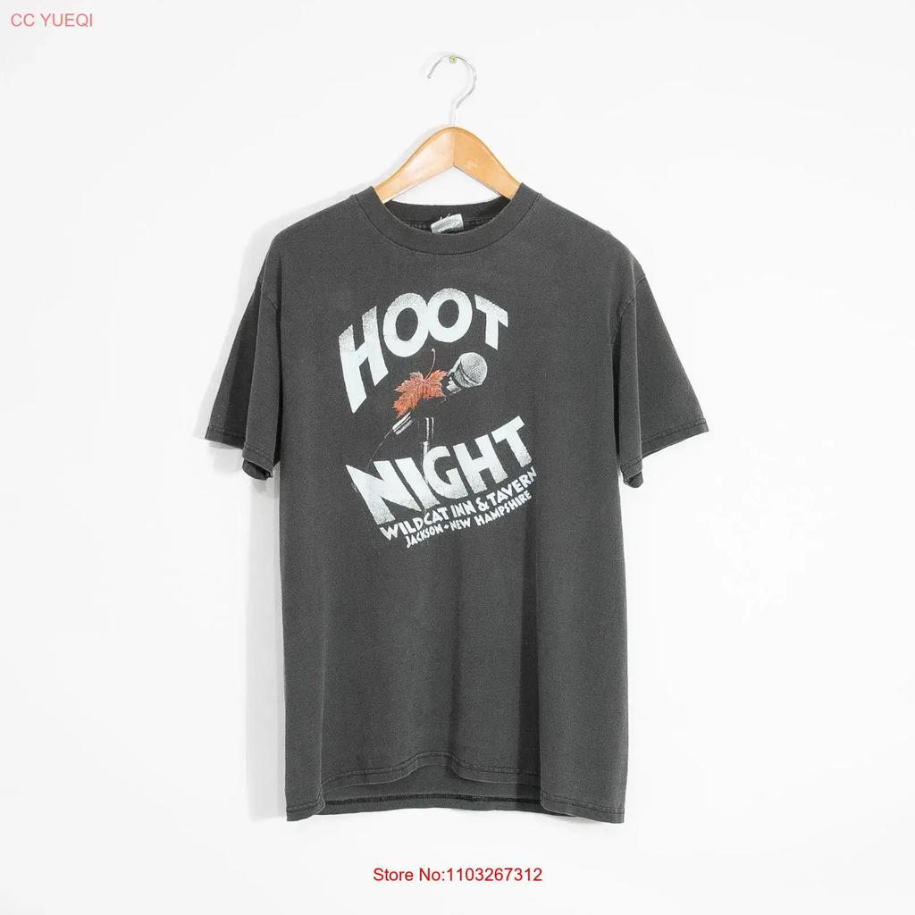 Vintage 90s Hoot Night Wildcat Inn T Shirt Unisexs Large Faded New Hampshire Black Vintage Soft Casual Breathable Slightly