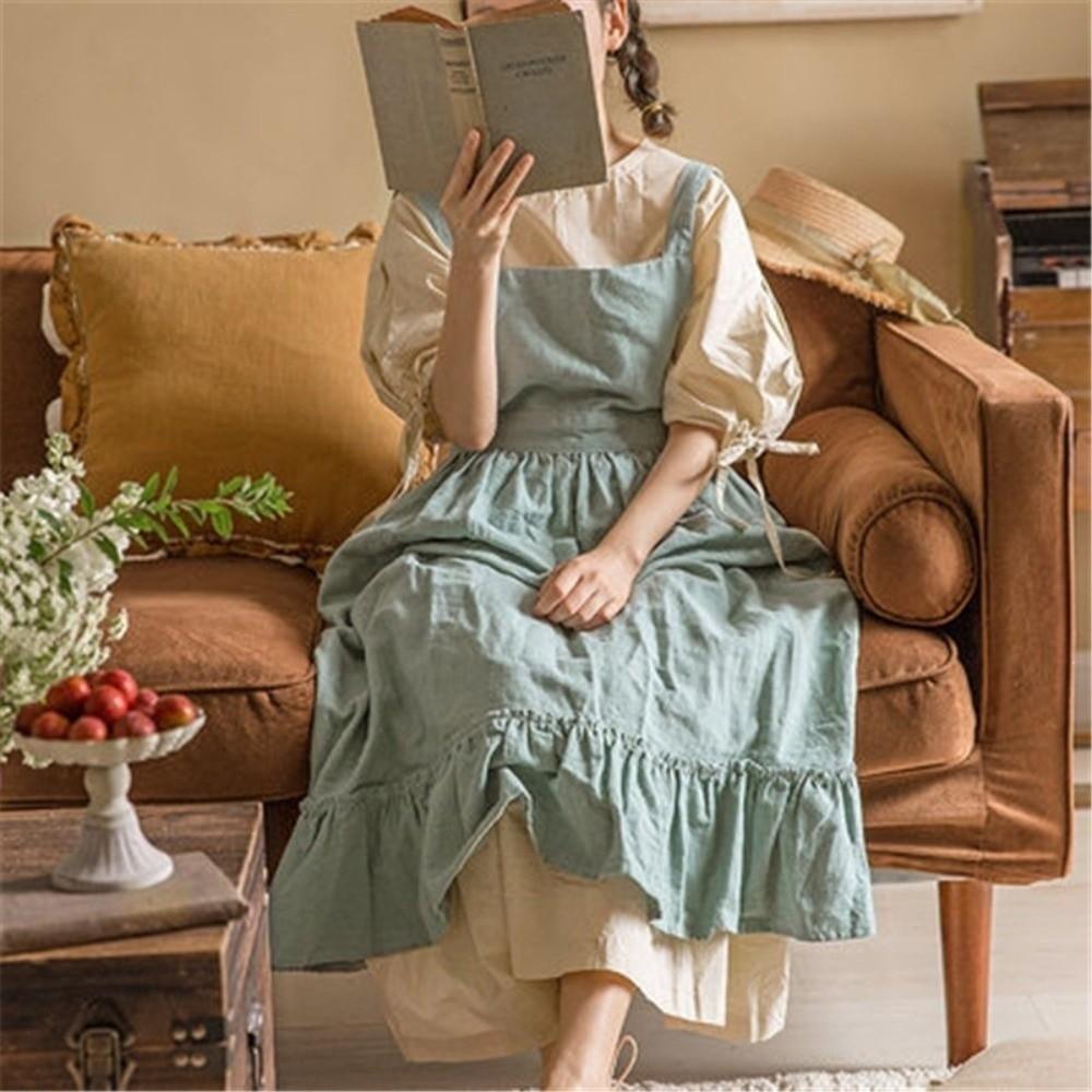 Ruffled Hem Retro European Apron Vintage Baking Apron Kitchen Clothes Kitchen Apron Flower Shop