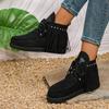 Fashion Women's Flat Cotton Boots Winter New Round Head Suede Tassel Rivet Lacing Soft Sole Anti-slip Wear-resistant Ankle Boots