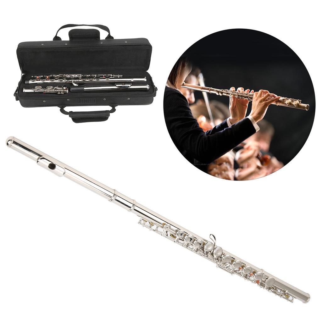 LADE 16-луночная флейта C с закрытым ключом и сумкой для хранения, музыкальный инструмент с повышенным резонансом трубки, серебро