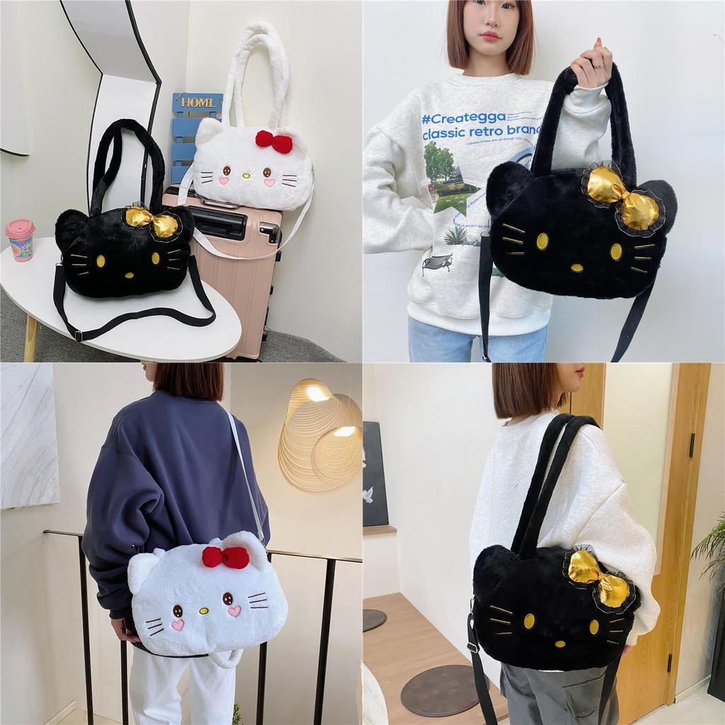 Hello Kitty Plush Tote Bag With Zipper Closure For Daily Casual Wear