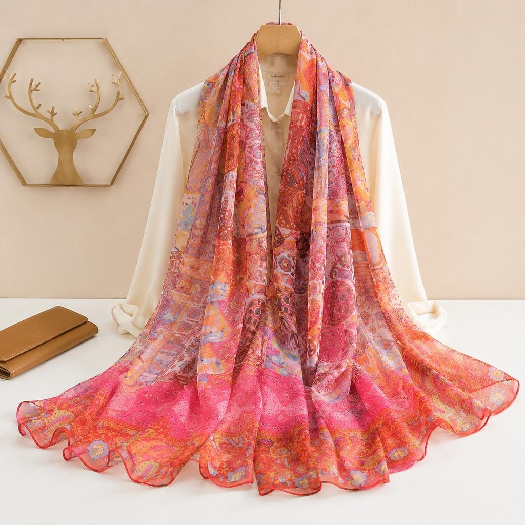 Silk scarf women's new beach silk scarf sunscreen large shawl yarn Sanya seaside shawl scarf summer