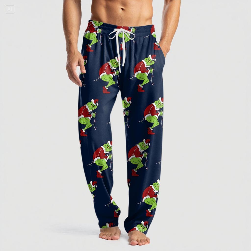 Men's Knitted Fashion Print Pocket Casual Pants Pajama Pants