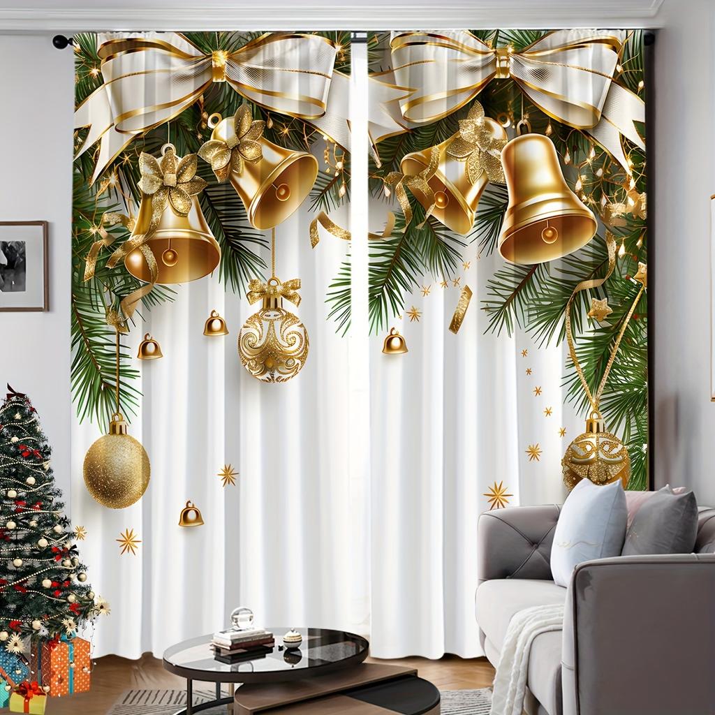 2-панельные шторы с изображением Санта-Клауса и рождественской елки — дизайн с карманами на штанге, теплоизоляция и блокировка света для украшения окон