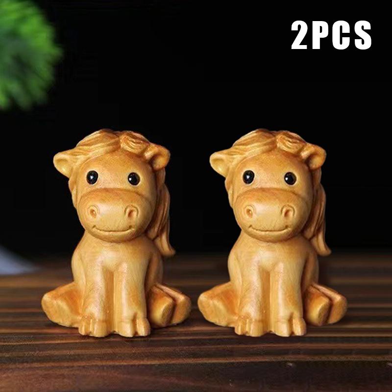 1/2Pcs Mini Wood Carving Chinese Year Horse Ornaments Zodiac Statue Cute Horse Decor Office Desktop Decor Car Decoration