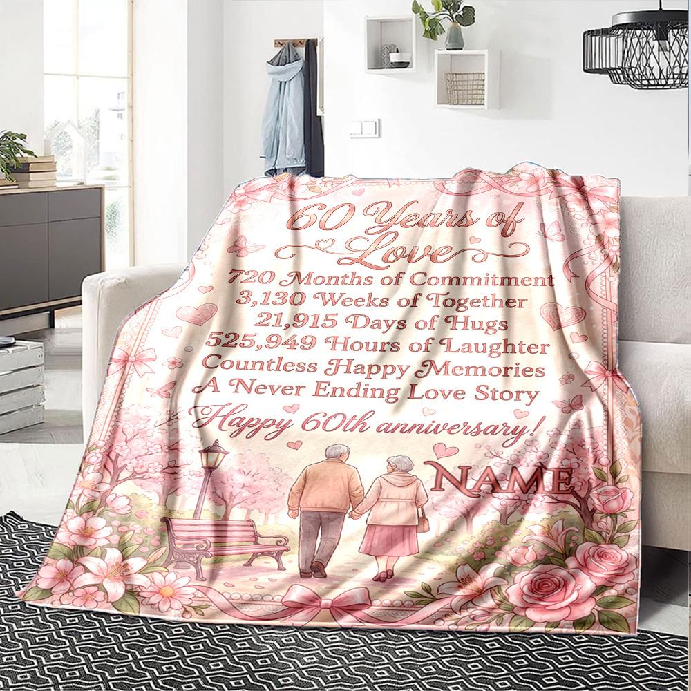 Happy 60Th Birthday Celebration Blanket Personalized Name Soft Warm And Versatile For Sofa Bed Office And Travel Machine Washable Comfortable In All