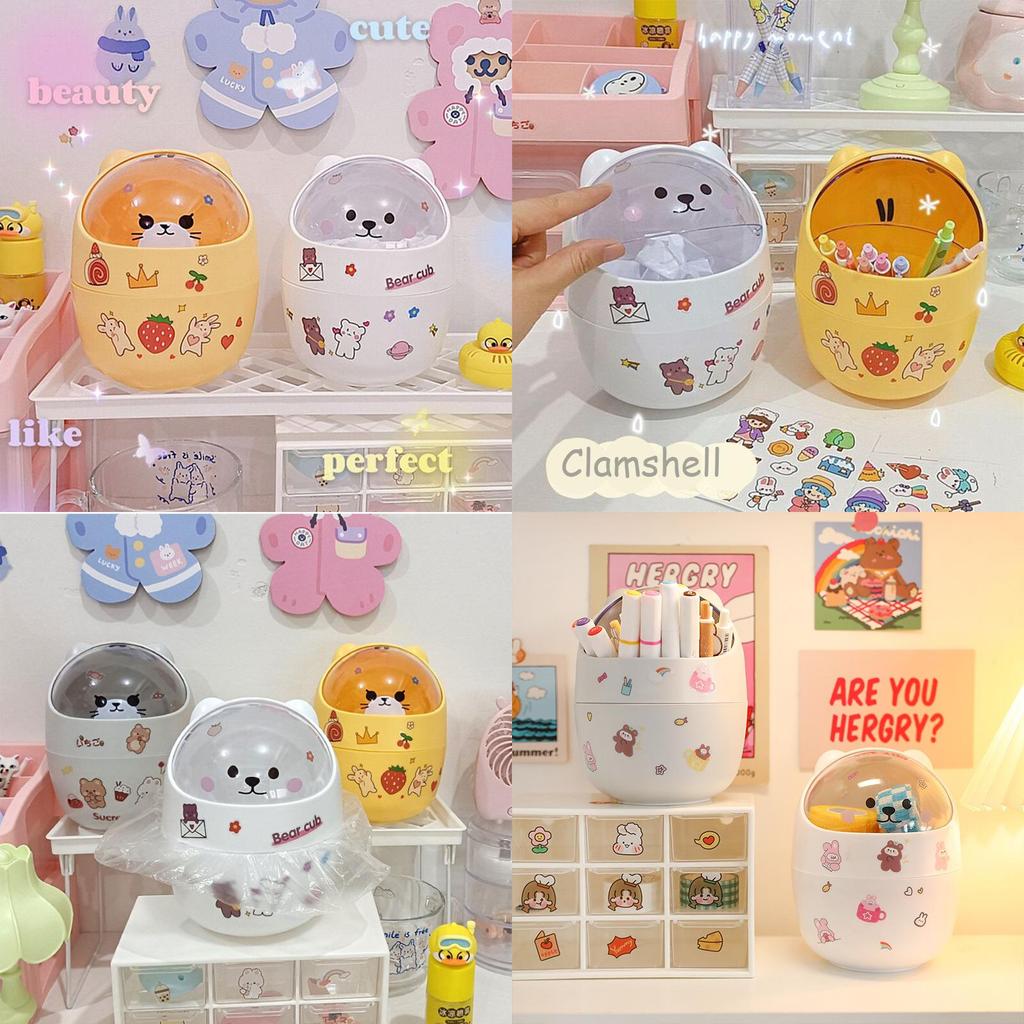 Trash Ins Desktop Can With Lid Mini Cute Storage Box Pencil Organizer Flip