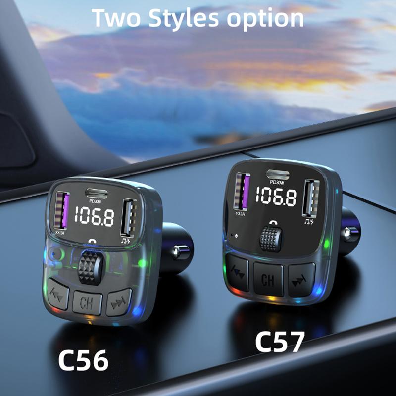 Bluetooth 5.3 Автомобильный FM-передатчик PD 30 Вт Dual USB 3.1A Type-C Быстрое зарядное устройство Громкая связь Вызов Автомобильный комплект Mp3-плеер Приемник FM-модулятор Поддержка TF U диска
