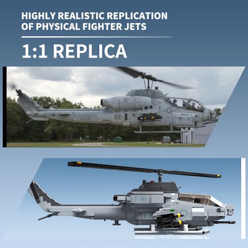 MISINI M8024 AH-1W Super Cobra Военный вертолет с вооружением, Набор строительных блоков, 958 деталей, Военный, Средний размер 1:Набор строительных блоков "Вертолет" масштаба 1:35, Идеальный