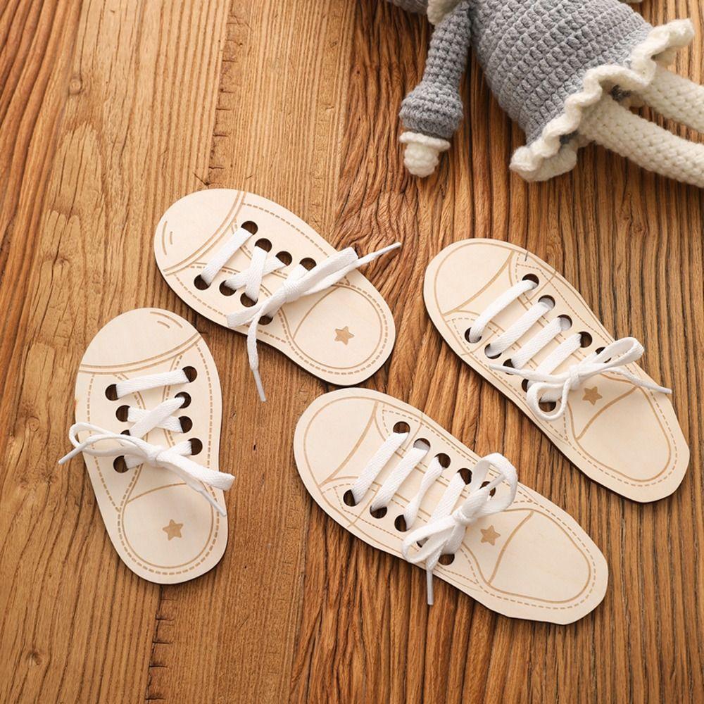 Learn to Tie Laces Toy Tying Shoelaces Boards Wooden Lacing Shoe Toy Montessori Educational Toy
