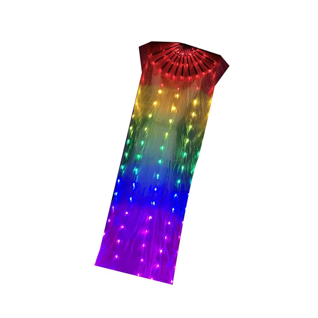 Шелковый веер для танца живота со светодиодной подсветкой, радужный, красочный, длинный, складной веер для выступлений на сцене и вечеринок на открытом воздухе