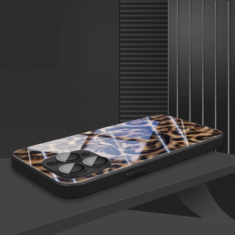 Чехол для телефона с принтом леопарда и яблока, из стеклянного материала, для iPhone 17 16 15 14 13 12 11 Pro Max 16E 17Air 7 Plus XR XS X