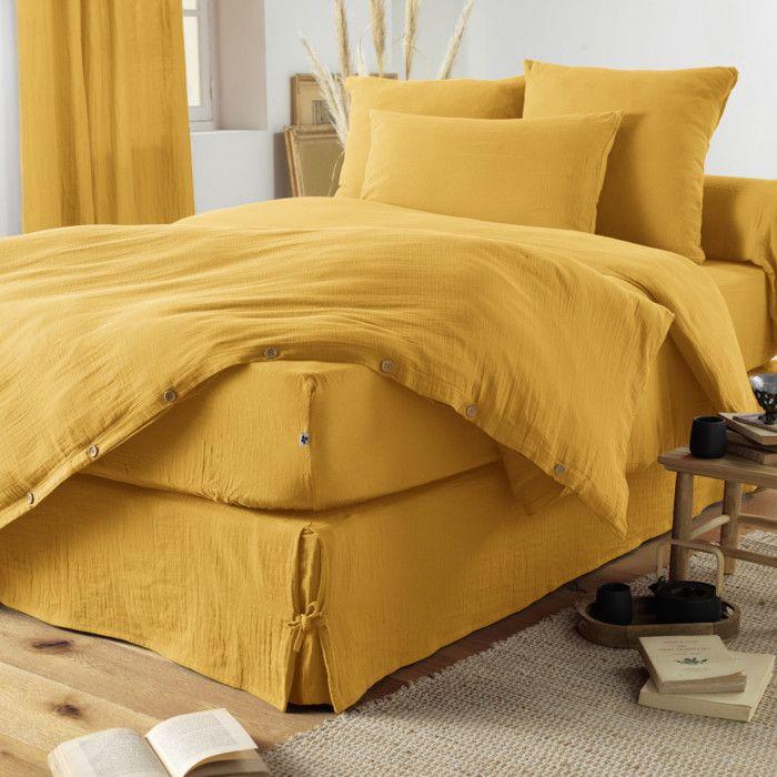 "Gaïa" Duvet Cover Pack All Sizes "Cotton Gauze" - Gaïa Saffron - 3-Piece Pack for 90 X 190 Cm Bed (1 Duvet Cover