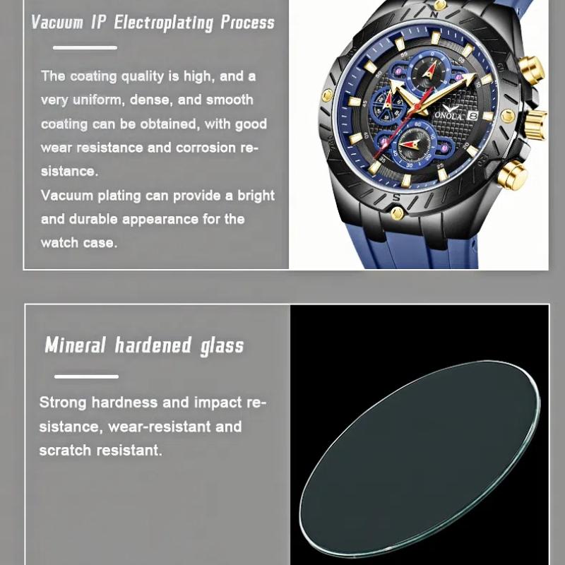 Мужские водонепроницаемые кварцевые часы с календарем и светящимся циферблатом, многофункциональные спортивные часы с циферблатом