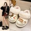 Hole Shoes Female Cartoon Cute Bag Head Cotton Slippers Female Outer Wear Thick Soles Increase Height Winter New Velvet Warm