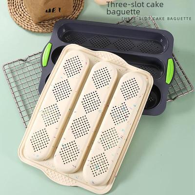 Силиконовая перфорированная форма для выпечки багетов - антипригарная форма для хлеба и тортов на 3 отделения