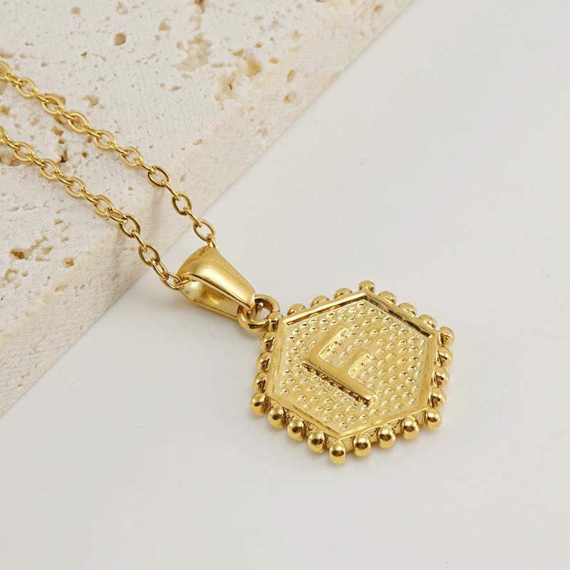 New Fashion Titanium Steel Hexagonal Letter Pendant Stainless Steel 26 English Letter Necklace Female