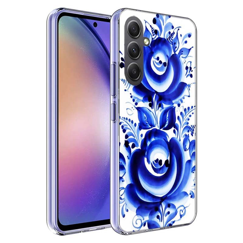 Сине-белый фарфоровый узор Чехол для телефона для Samsung A17 A37 A57 A07 A16 A26 A36 A56 A06 A02S A12 A22 A32 A52S A04S A14 A24 A34 A