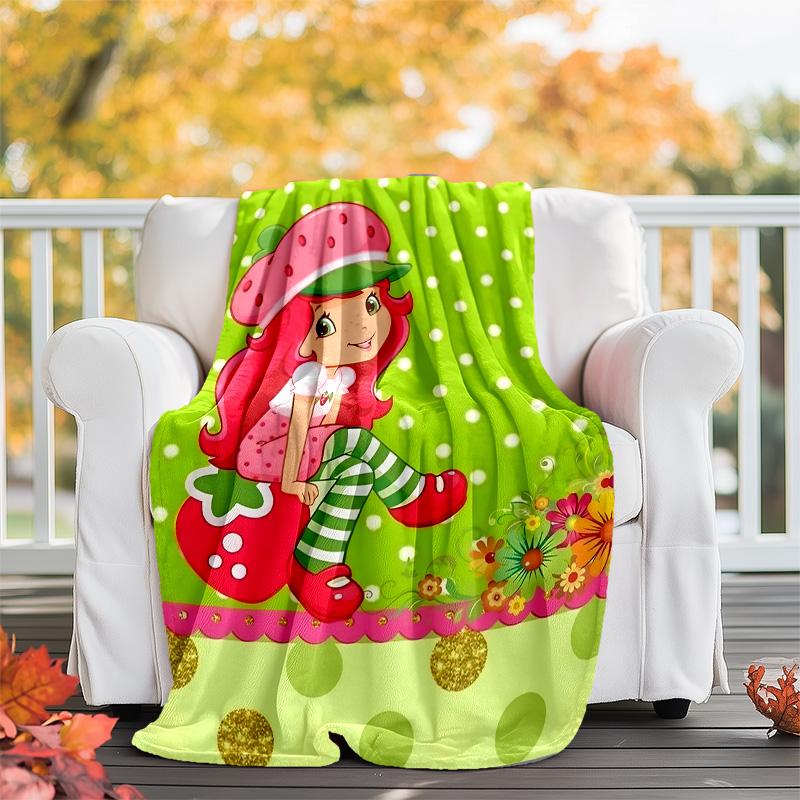 1pc Princess Strawberry4 Theme Blanket - Digital Print, Polyester, Cozy for All Seasons, Perfect for Outdoor, and Travel