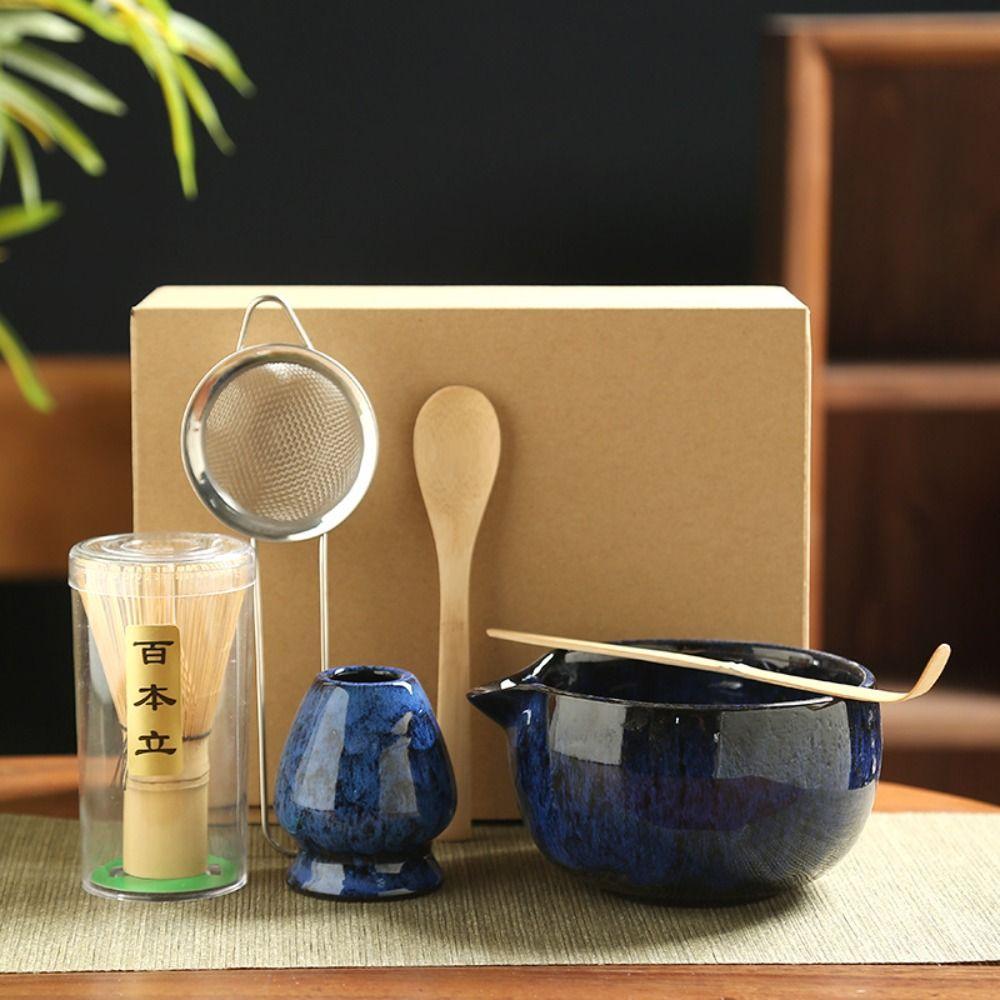 6PCS Ceramic Bamboo Japanese Matcha Tea Set Matcha Whisk Holder Matcha Making Kit Tea Lovers