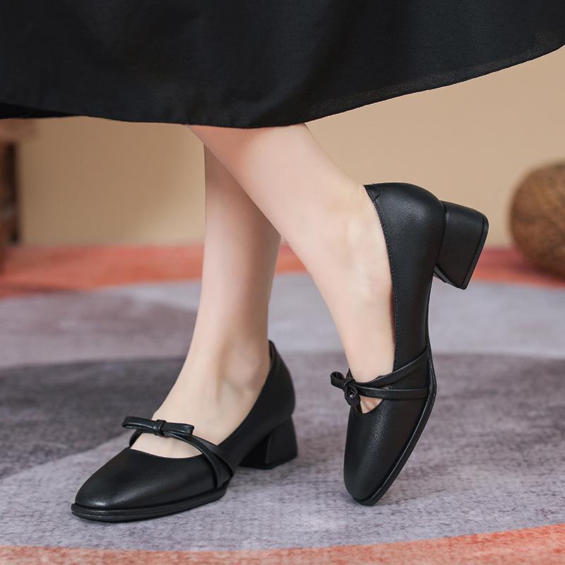 Leather Flat for Huizhou Women's Shoes Su Yinyin Same Single Shoes Women's Low Heel Spring New Mary Jane Shoes Women's