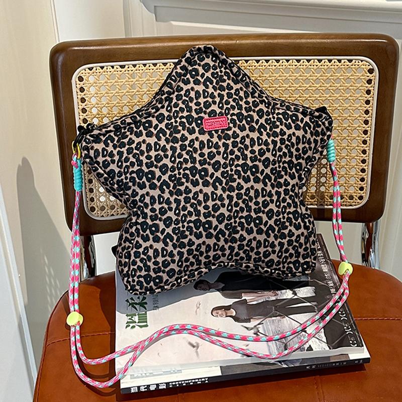 Рюкзак в форме звезды с леопардовым принтом, с регулируемым ремешком, повседневная нейлоновая наплечная сумка для путешествий, шопинга и вечеринок