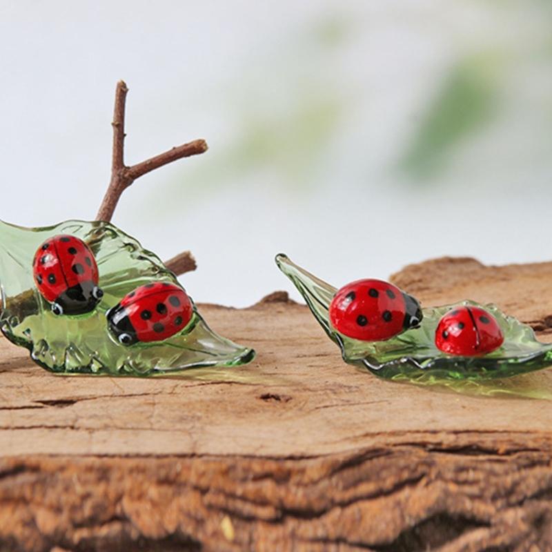 Художественное стеклянное leaf с божьей коровкой, скульптура, ручная работа, миниатюрный ландшафтный декор, идеально подходит для подарка и демонстрации