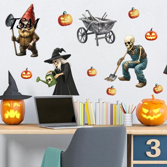 Realistic Skeleton Wall Decorations Halloween Sticker, Pumpkin Witch Printed, Self-adhesive Waterproof Reusable Holiday Graphics PVC Decals,